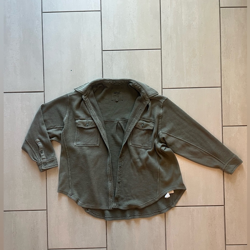 Aerie Sage Waffle Cardigan - Picture 2 of 5